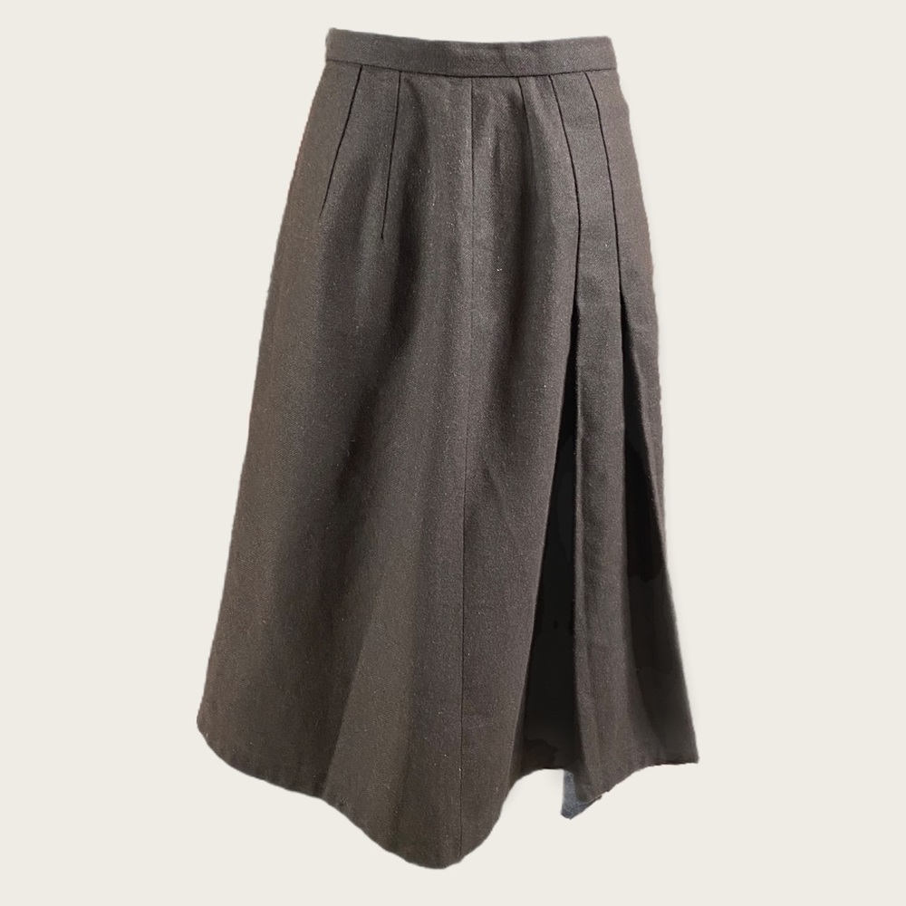 Vintage Ladies’ Dark Academia Cottagecore Brown A-Line Pleated Midi Skirt SMALL
